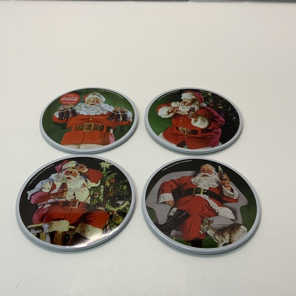 Coca Cola Company‎ Classic Santa Claus Portraits Metal Coasters Set 4 - 3.5"